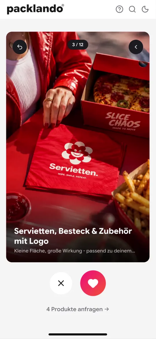 Die Packlando-App: Verpackungen durchswipen und als Anfrage senden